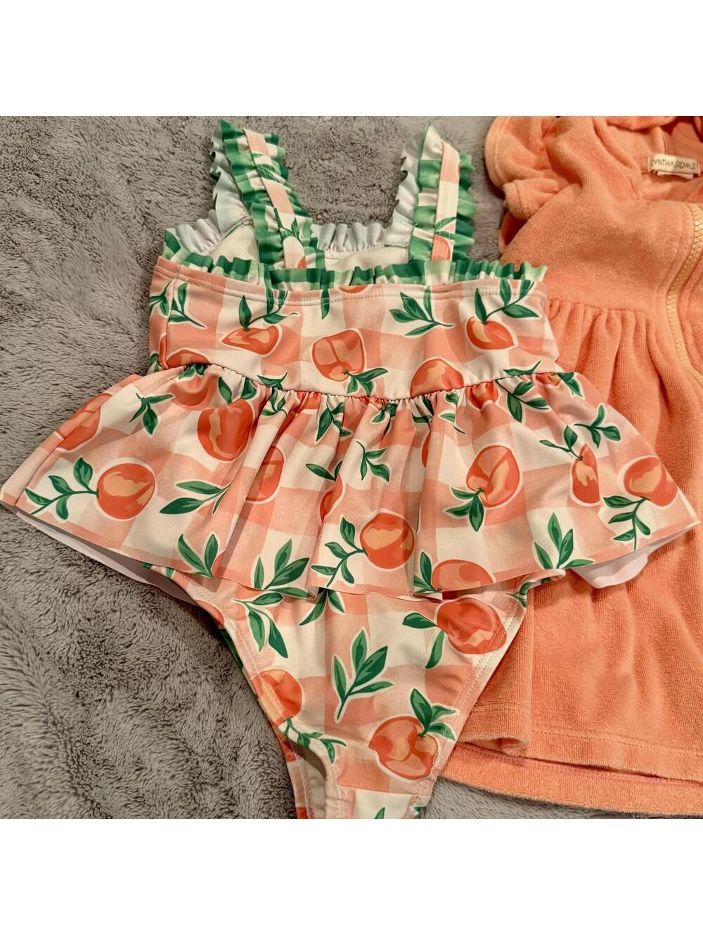 Cynthia Rowley Toddler Peach Print Swimsuit and Hooded Cover-Up Dress Set Size 3 - Picture 2 of 4